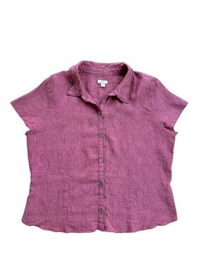 J Jill 100% Linen Short Sleeve Button Up Shirt